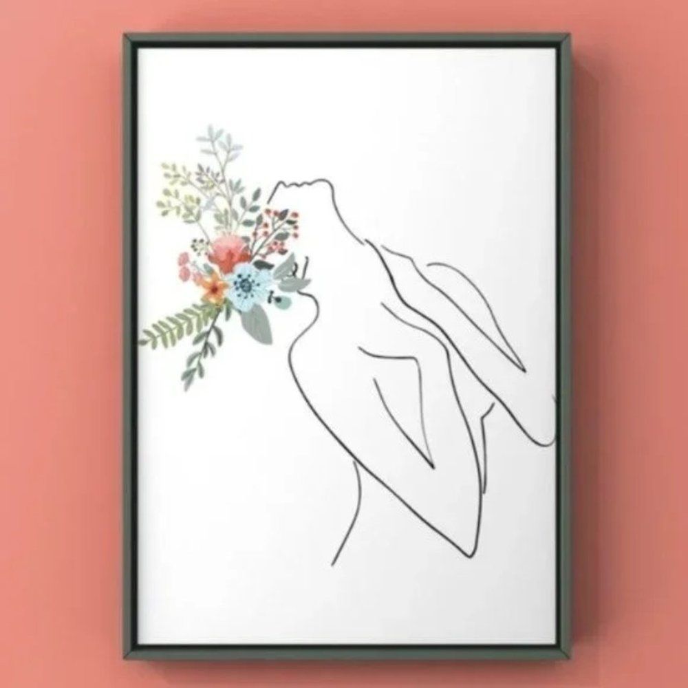 Modern minimalist women line art & flowers print